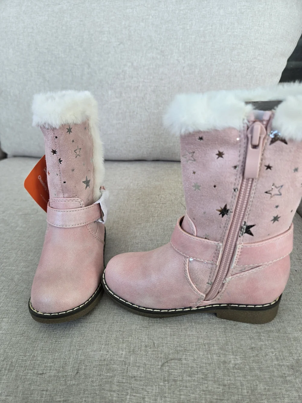 Kids Pink Faux-Fur Star Embossed Boots